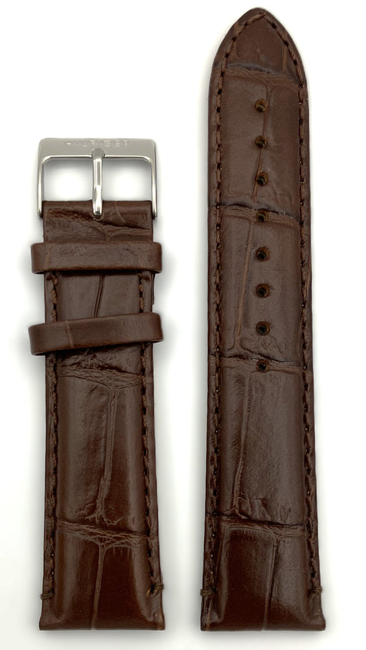 Leather strap brown 22mm croco imitation 1710286